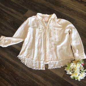 Umgee Blousy Button Down Top with fringe detail